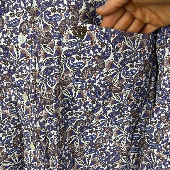 Cinch Button Down Shirt Sz Medium Long Sleeve Paisley Blue Brown - Picture 2 of 5